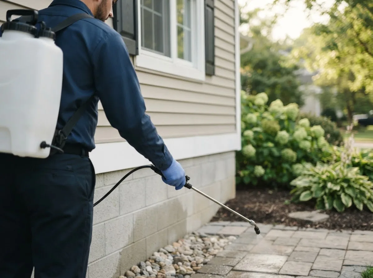 Pest control technician inspecting a home in Rock Springs, WI